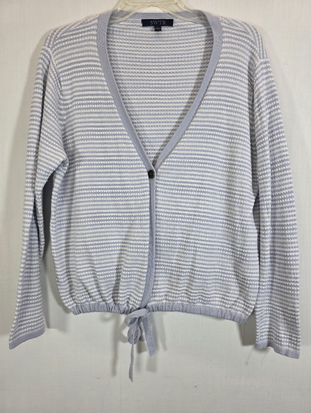 SWTR Blue and White Striped Cotton Cashmere Blend Cardigan Sweater M